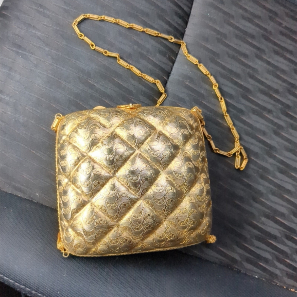 Harry Rosenfeld Gold Gilt Metal Evening Bag Made in Italy 1970s Lined